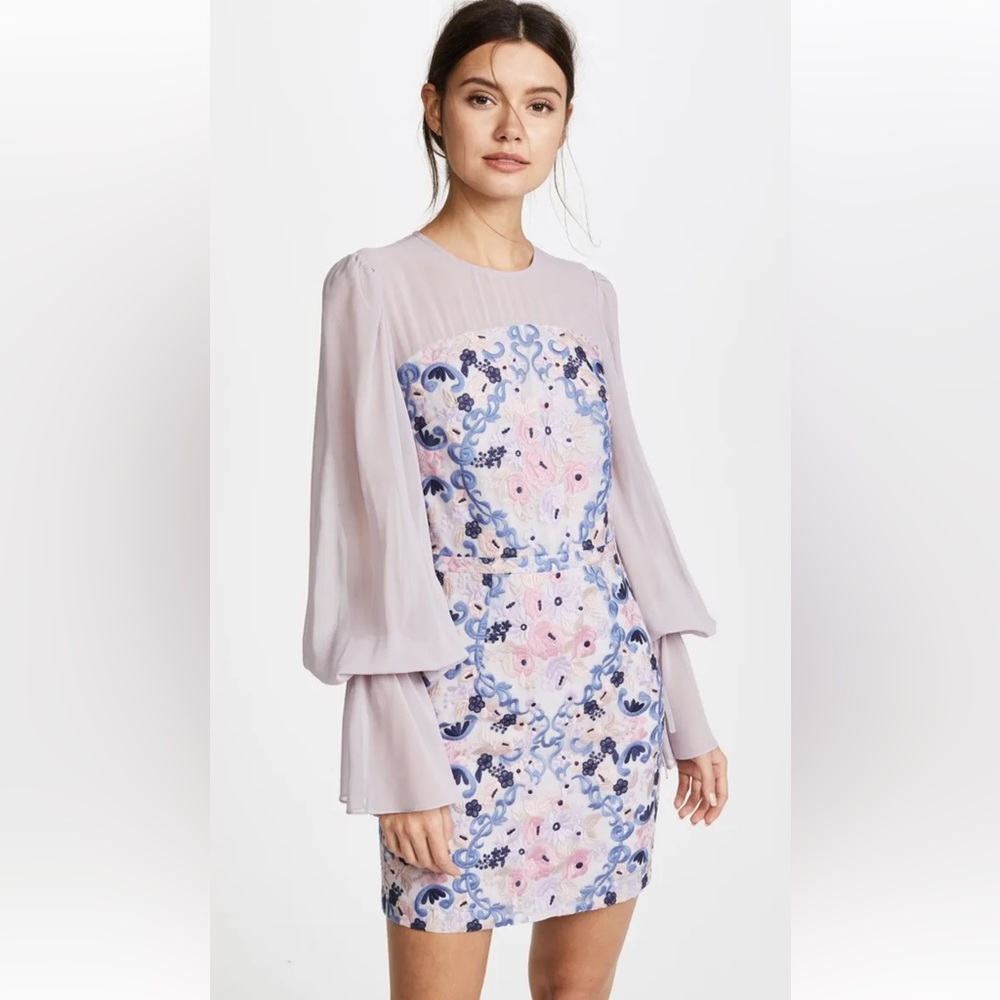 We Are Kindred Elisabetta Mini Dress - Embroidered Purple Floral Chiffon Party